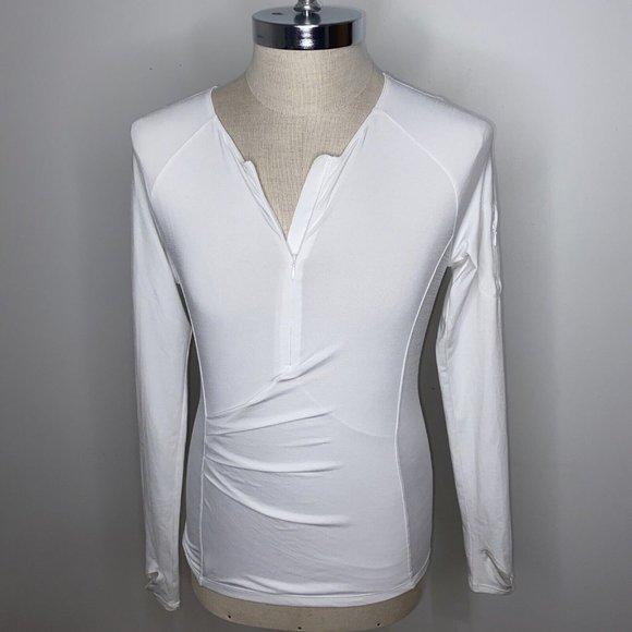 Athleta Tops - Athleta Womens Shirt Sz S White  1/4 Zip Neck Top Ruched Athletic Long Sleeve